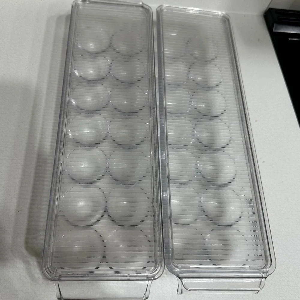 Label Me Egg Storage Container Set of 2 Clear Plastic Stackable 14-Count Bins